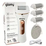 Glamy Elektrischer Hornhautentferner mit Bimsstein – Wasserdichtes Fußpflege- & Pediküre-Set mit 3 Schleifrollen, LED-Licht, USB-Akku, Sanfte Hornhaut Entfernung