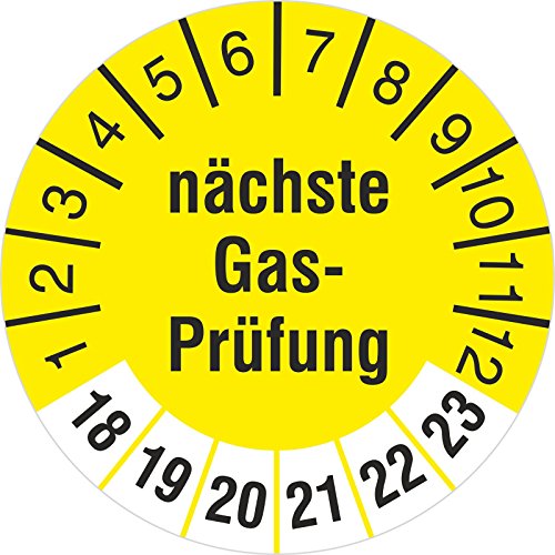 10 Stück nächste Gasprüfung Prüfetiketten/Prüfplaketten Flüssiggasmotor 30 mm rund 2018-23