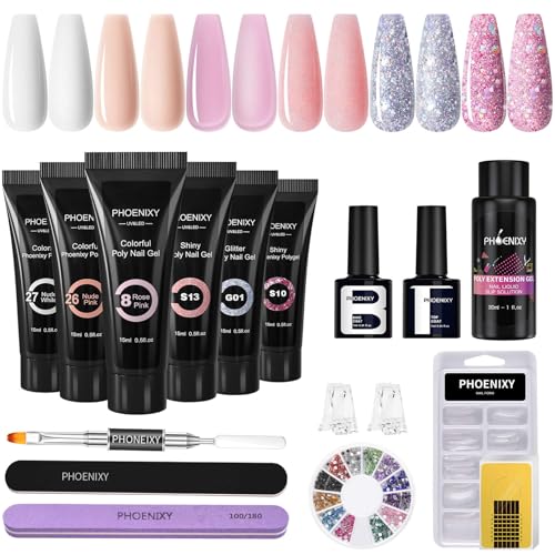 Phoenixy Poly Nagel Starter Set 6 Farben Poly Nagelverlängerung Gel Set Weiß Rosa Poly Nail Gel Set Geschenk für Frauen