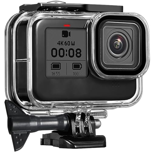 FitStill 60M/196FT Wasserdichtes Gehäuse für Go Pro Hero 8 Black, Schützende Unterwasser-Tauchgehäuseschale mit Halterungszubehör für Go Pro Hero 8 Black Action-Kamera