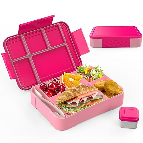 SWVIODMT Brotdose Kinder mit Fächern, 1300ml Lunchbox Kinder, Bento Box mit 5 Fächern Besteckset, Auslaufsichere Lunch Box für Kindergarten, Schule, Picknick, Ausflug (Rosa)