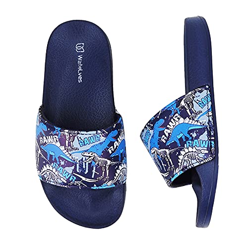 Badelatschen Kinder Sommer Hausschuhe Badeschlappen Jungen Mädchen rutschfeste Dusch Badeschuhe Strand Sandalen(Dinosaurier 34/35EU)