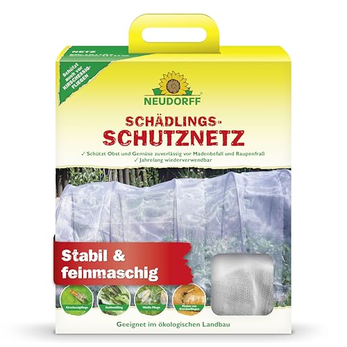 Neudorff SchädlingsschutzNetz – Feinmaschiges Schädlingsnetz schützt Obst und Gemüse im Beet und Hochbeet vor Schädlingen, 2,30m x 4,25m, 1 Netz, Weiß