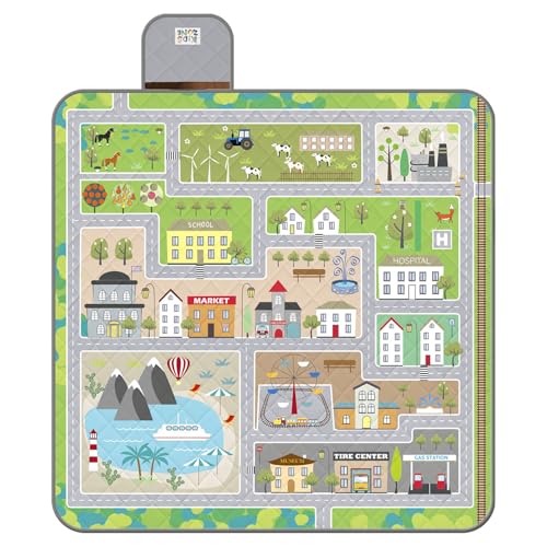 Lustig Picknickdecke Wasserdicht Faltbar für Kinder - Spielzeugautobahn Outdoor Camping Decke Mädchen Jungen - Stranddecke Washbar für Strand Park Picknick (Autobahn für Spielzeugautos, 150x150 cm)