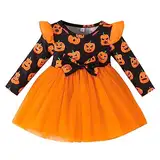 Winmany Kleinkind Baby Mädchen Halloween Tutu Kleid Ausstattung Kleines Mädchen Langarm Kürbis Strampler Kleidung Bogen Spitze Röcke