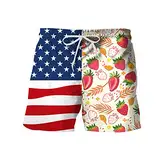 Generisch Männer Short Regular mit Bedruckte Mens Frühling Sommer Lässige Shorts Hosen Flagge Bedruckte Patchwork Sport Strandhose Mit Taschen Herren Short Outdoor für Festivals Party (Red, XXL)