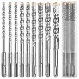 SDS Plus Bohrer Set 9 Stück, Betonbohrer 160mm Lang, mit 4 Schneiden, Hammerbohrer , Steinbohrer, YUHIAKE Werkzeuge zum Bohren von Beton, Stein, Holz, Ziegel, Fliesen