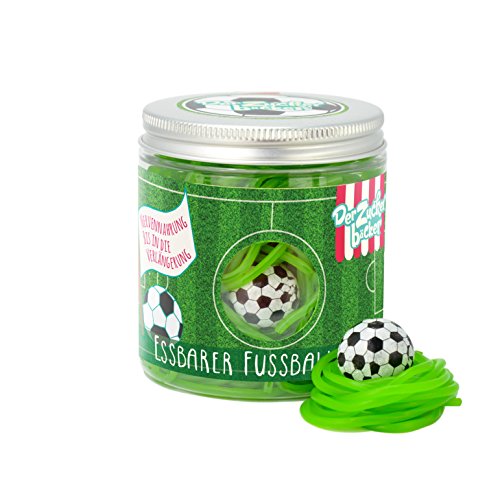 Der Zuckerbäcker Der essbare Fußballrasen - 150g Süßigkeitendose mit fruchtigen Apfel-Fruchtgummi-Schnüren und Kaugummi-Ball