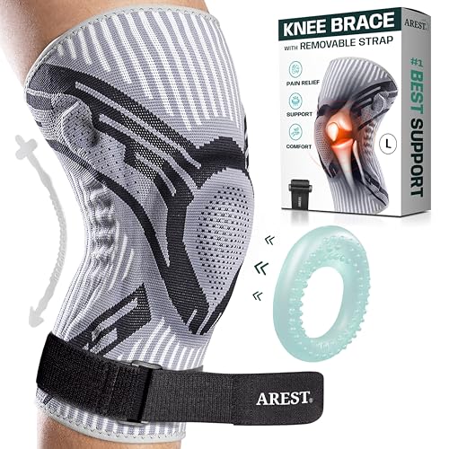 AREST Kniebandage mit Kompressionsband für Damen und Männer - Kompression Kniestütze mit Seitenstabilisatoren für Meniskus und Arthrose - Bandage Knie Sport (L)