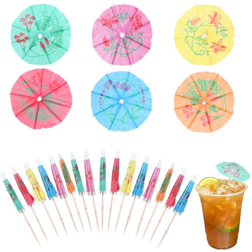 50 Stück Cocktail Schirmchen Cocktail Zubehör Papierschirmchen, bunte Getränkeschirmchen Hawaiianische Cupcake Topper Papierschirmchen Cocktail Schirme für Getränke, Party Dekoration