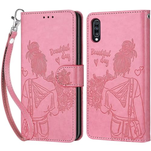 Tivenfezk Nadoli Handyhülle für Samsung Galaxy A70,Blumen Schmetterling Hülle PU Leder Klapphülle Klappbar Schutzhülle Handytasche Stoßfeste Brieftasche Flip Case Cover