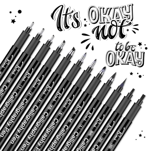YYSHUS Kalligraphie Stifte, Handlettering Stifte, 12 Größen Schwarz Kalligraphie Set, Für Anfänger Übung Lettering Unterschrift Schreiben, Zeichnen Tagebuch DIY-Kreation, Geschenke