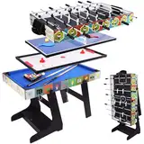 ALPIKA Faltbarer 4-in-1-Muliti-Sport-Spieltisch, zusammenklappbarer Kombi-Tisch Pool-/Snooker-Tisch, Fußballtisch, Tischtennis-Tisch, Airhockey-Tisch mit Aufbewahrungsbox, 1,2 m