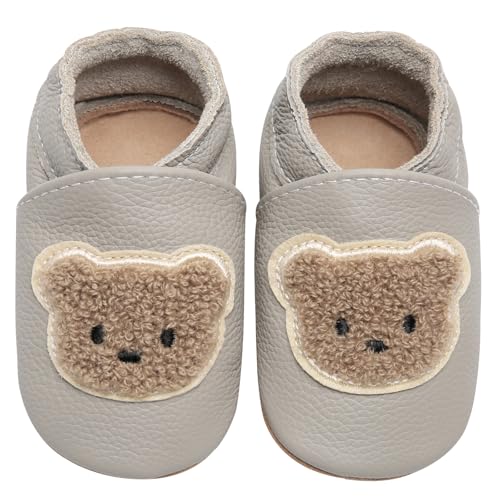 IceUnicorn Krabbelschuhe Baby Lauflernschuhe Jungen Weiche Leder Babyschuhe Kleinkind Lederschuhe mädchen Babyhausschuhe(Mrg Bär,6-12)