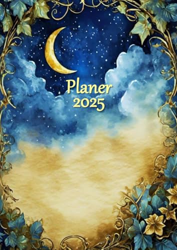 Taschenkalender 2025 Mond DIN A6: Planer, Monats- und Wochenplaner, Terminkalender, Kleiner Wochenkalender, Handlicher Buchkalender & Mini Kalender ... Männer, Jungen & Mädchen. Halbmond blau