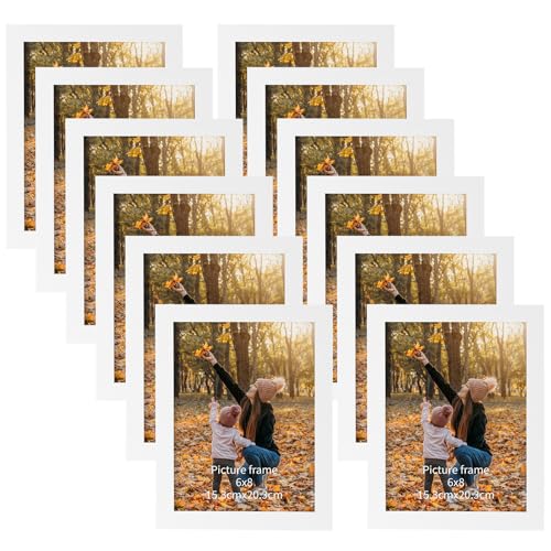 EXYGLO 12er Set Bilderrahmen 15x20 cm, Weiße Fotorahmen Collage für 20x15 cm Fotos und Bilder, Modern Rahmen Leicht und Dünn - Wand- oder Tischaufsteller