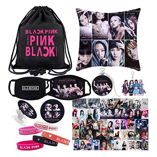 PJSTUG Kpop Merch Blackpink Fanartikel Blackpink Geschenkset inkl Rucksack Kopfkissenbezug Photocards Schlüsselanhänger Gesichtsmaske Armband Halskette Telefonständer Kpop Merchandise