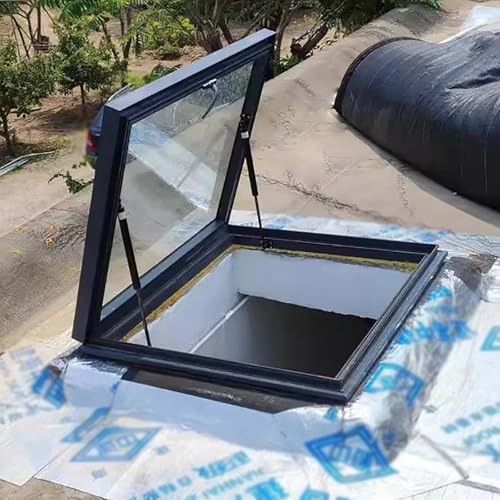 Dachausstiegsluke,Dachausstieg, Dachfenster, Mehrzweckfenster, Dachluke, Dachfenster für Schornsteinfeger, Beleuchtung und Lüftung Aluminiumschale, mit Eindeckrahmen, 2-fach Verglasung(Black,78*78cm/3