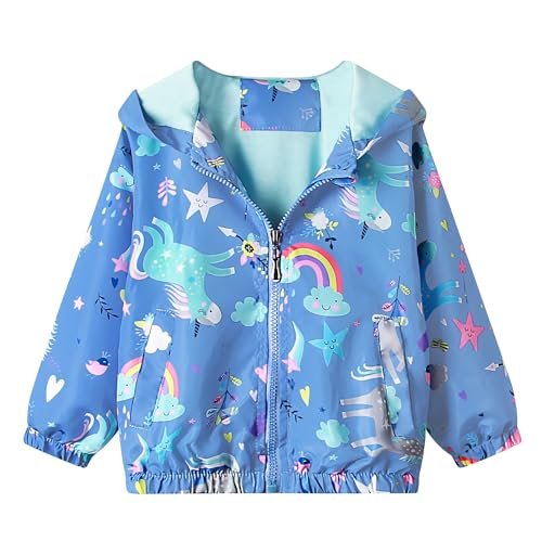 JinBei Jacken Baby Mädchen Jacke Kinder Kapuzen Einhorn Blau Pferd Sweatjacke Kapuzenjacke Winddicht Mantel Windjacke Übergangsjack Frühling Herbst Outwear Softshelljacke 1-2 Jahre