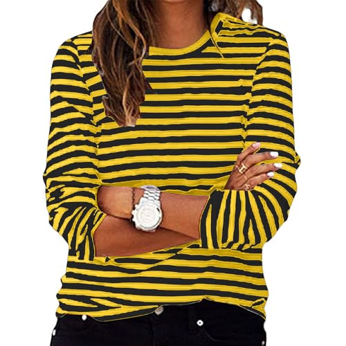 Pullover Damen Basic Gestreiftes Langarmshirt Oversized Y2K Sweatshirt Locker Ringelshirt Schwarz Weiß Matrosen Kostüm Rundhals Gestreift Tshirt Große Größe Longshirt Mode Kleidung Karneval Kostüm