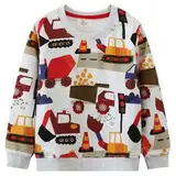 Sweatshirt Jungen Langarm Pullover Kinder Shirts Baumwolle Casual Warm Tops 4 5 Jahre Hellgrau Bunt Bagger Gr.110