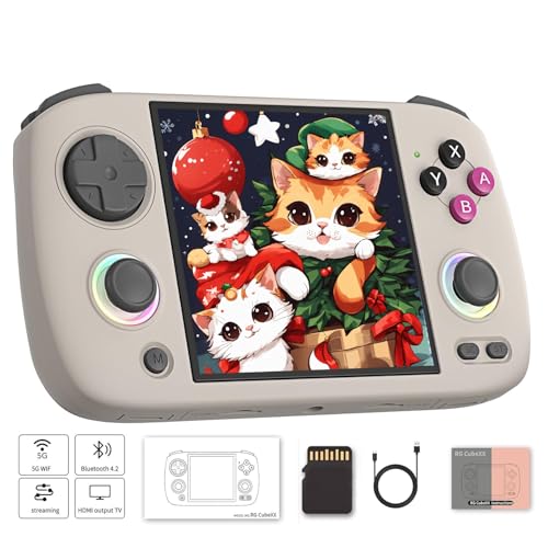 BuLuHAHA RG CubeXX Retro Handheld Spielkonsole, Linux 64-bit System, 32G+64G TF Karte 3.95 Zoll IPS Bildschirm RG Cube XX Unterstützung Farben RGB Joystick Beleuchtung HDMI TV Ausgang(grau)