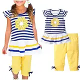 XINYUNZU Mädchen Kleidung Kinderkleidung Sommerkleid Tshirt und Hose 7/8 Set Casual Klamotten Kinder 2 Teiler Bekleidungssets für Mädchen 1-10 Jahre Loungewear Set Angebot des Tages Blau 7 Jahre