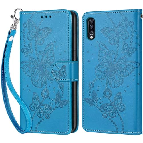 Tivenfezk Nadoli Handyhülle für Samsung Galaxy A70,Blumen Schmetterling Hülle PU Leder Klapphülle Klappbar Schutzhülle Handytasche Stoßfeste Brieftasche Flip Case Cover