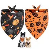 Vivifying Halloween Halstuch Hund, 2Pcs Einstellbare Dreieck Hundehalstuch mit Hexe Kürbis-Muster, Hundekostüm Halloween für kleine mittlere große Hunde L