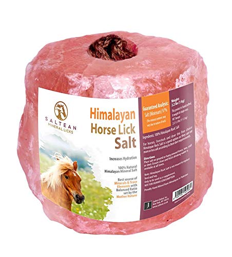 SALTEAN Horses Lick Natural Pink Salt, Natuurlijk gevormd zout met sterk hangend touw | Geschikt voor alle dieren | 1kg Zout Range Pakistan