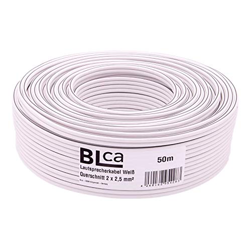 DCSk BLca 50m 2x2,5mm² Lautsprecherkabel CCA I Boxenkabel isoliert weiß mit Polaritätskennzeichnung I LS-Kabel als Meterware für Stereoanlage etc.