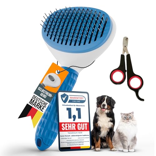 Kecks Tierwelt – Katzenbürste & Hundebürste Set: Für Kurz & Langhaar Inkl. Krallenschere reduziert Haarausfall, sorgt für glänzendes Fell & ist leicht per Knopfdruck schnell zu reinigen.
