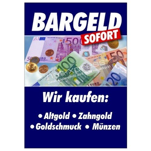 net-xpress Plakat für Goldankauf Bargeld sofort DIN A1, Werbeplakat Poster Gold