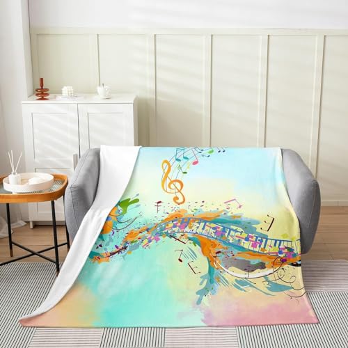 Kuscheldecke Flauschig 100x135 Musik 3D Decke Notenmuster Flanell Fleecedecke Weich und Warme Wohndecken Kuscheldecken Sofa Bett Überwurfdecke Sofadecke Couch Blanket Y1653