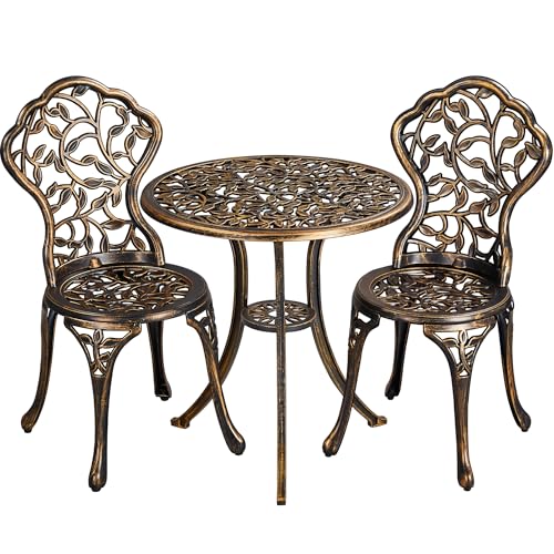 Yaheetech 3 TLG. Gartenmöbel-Set 2 Stühlen & 1 Tisch Bistroset aus Metall Sitzgruppe Gartengarnitur für 2 Personen Witterungsbeständig Möbelstücke für Balkon/Terrasse/Garten, Bronze