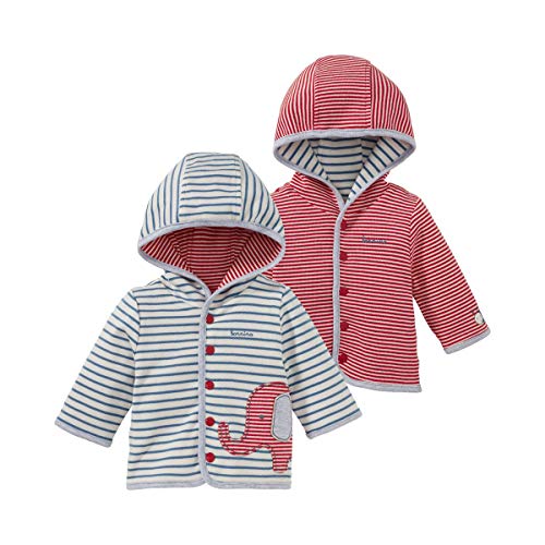 Bornino Wendejacke Elefant weiß/rot - Unisex Baby - mit Druckknopfleiste - angesetzte Kapuze - GOTS-zertifiziert - Interlock-Qualität - Größe 62