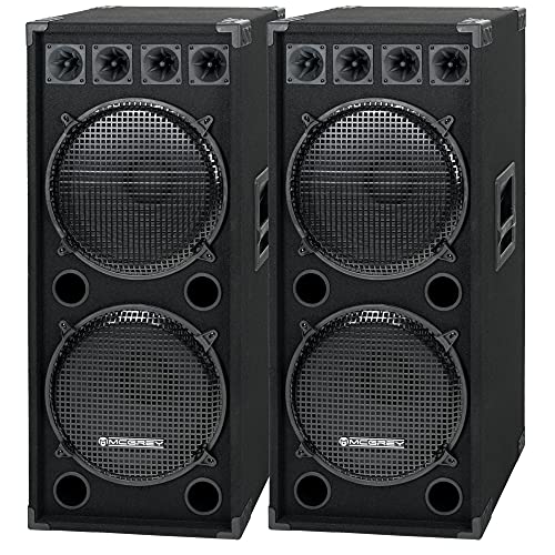 2x McGrey DJ-2522 2-Etagen DJ PA Lautsprecher Box 2x 38cm (15“) Subwoofer 1500W (Paar, Passiv, 2-Wege System, Holzgehäuse)