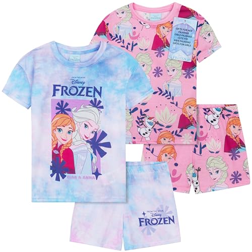 Get Trend Disney Frozen Pyjama Schlafanzug Mädchen Kurz 2er Set Schlafanzug Teenager Kurzarm Sommer Loungewear Set (7-8 Jahre, Blau Frozen)