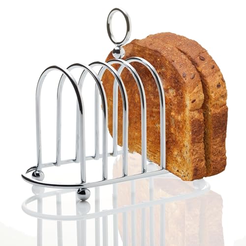 Viktorianischer Toastständer aus Chrom von Muldale – Vintage Edelstahl Toastständer mit Kugelfüßen für 6 Scheiben – Inklusive Tragegriff und Toasthalter – Robust und gehärtet