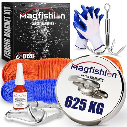 MAGFISHION Mega Magnetfischen Set – 625 KG - Ø120mm - Neodym Magnet Mit 2 Seilen – Perfekt zum Magnet Fischen - Ösenmagnet - Magnetangeln