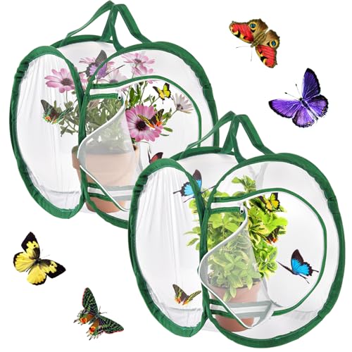 ZENFUN 2 Packungen Insekten und Schmetterlings Lebensraumkäfige, Monarch Insekten Netzkäfig, Raupengehege, Schmetterlings Lebensraum, Terrarium Pop-up (30 x 30 x 30CM)