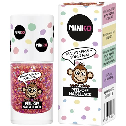 MINICO Premium Kinder Nagellack Glitzer Pink, abziehbar, dermatologisch-getestet, kindgerecht, nachhaltig, vegan, wasserbasis, peel-off entfernbar