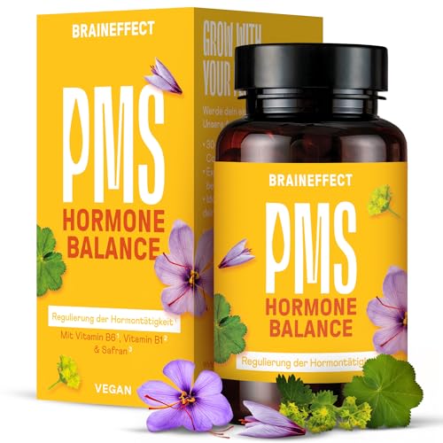 BRAINEFFECT Hormon Balance | Premium Natürliche Zyklusregulierende PMS & Wechseljahre Kapseln | Ohne Nachteiligem Mönchspfeffer | Botanicals, Vitamin B6 & Magnesium | 60 Kapseln