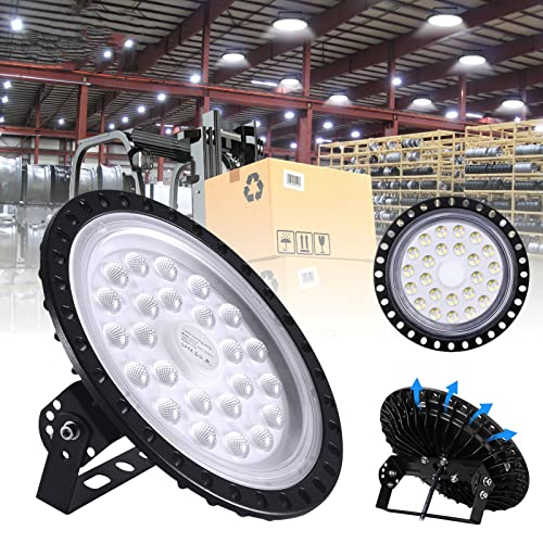 UFO LED Industrielampe, 100W LED Hallenstrahler, 6500K Kaltweiß LED High Bay Licht, IP67 Wasserdicht UFO LED Werkstattlampe, LED Strahler für Fabrikhallen, Hallenstadion, Werkstätten