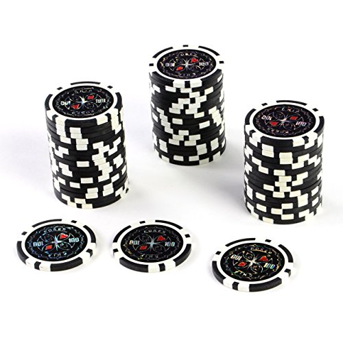 50 Poker-Chips Laser-Chips Metallkern 12g Poker Texas Hold`em Black Jack Roulette reflektierend Tokens Jetons Casino 1 Rolle Wert 1-10000 wählbar (Wert 100)