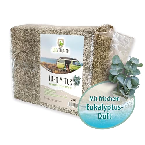 Loovolution Toiletteneinstreu 3 kg mit Eukalyptus | Hanfeinstreu für Trenntoiletten, Trockentoiletten, Campingtoiletten | Kompostierbar | staubfrei