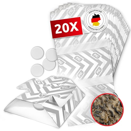 PIC Silberfischfalle 20 Stück - Leimfalle mit giftfreiem Lockmittel zur Befallskontrolle in Allen Wohnräumen - Extra Starke Silberfischfalle Klebefalle