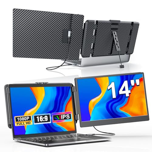 LivElect 14" Laptop Screen Extender, Dual Laptop Bildschirm Erweiterung, Portable Monitor, Tragbarer Monitor mit 13.3"-16.5" Laptops, HDMI/USB-A/Type-C Plug & Play für Windows, Mac, Android