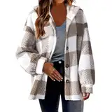 Plüschjacke Damen Karierte Hemdjacke Knöpfen Wintermantel Große Größen Fleecejacke Warme Teddyjacke Kuscheljacke Shacket Teddyfleece Jacke Winter Karohemd WinterjackeMantel die discounter