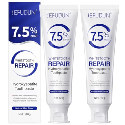 2Pcs Hydroxyapatite Toothpaste 120g, Fluoridfreies Füllmaterial, reduziert die Empfindlichkeit, beugt Karies vor, natürliche Minze für lang anhaltend frische und gesunde Zähne